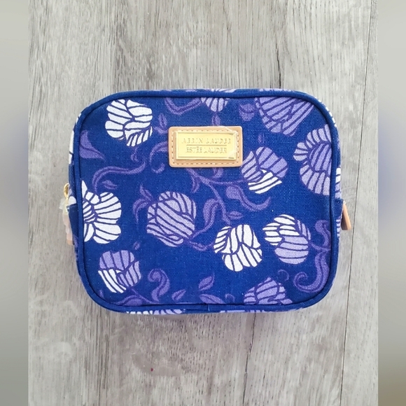 💚5/$25 Estee Lauder Blue & Purple Floral Makeup Bag Cosmetic Pouch Canvas - Picture 1 of 4